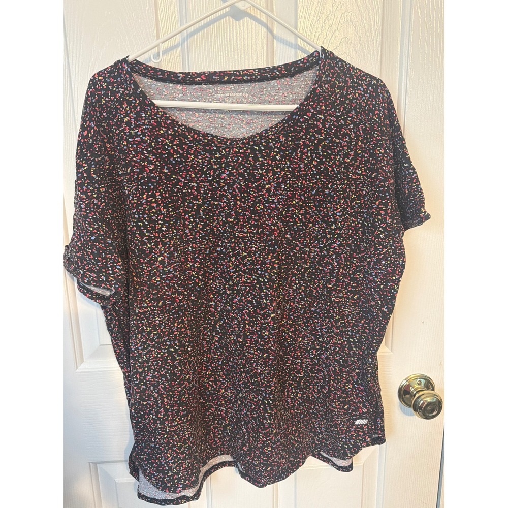 Amazon Essentials Womens XL Black Multi Color Confetti Splatter T-Shirt AZ0074